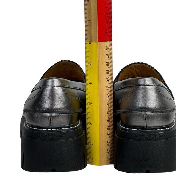 JSlides Tyler Platform Loafer Women 8.5 Metallic Silver Leather Chunky Sole Shoe - Picture 6 of 9